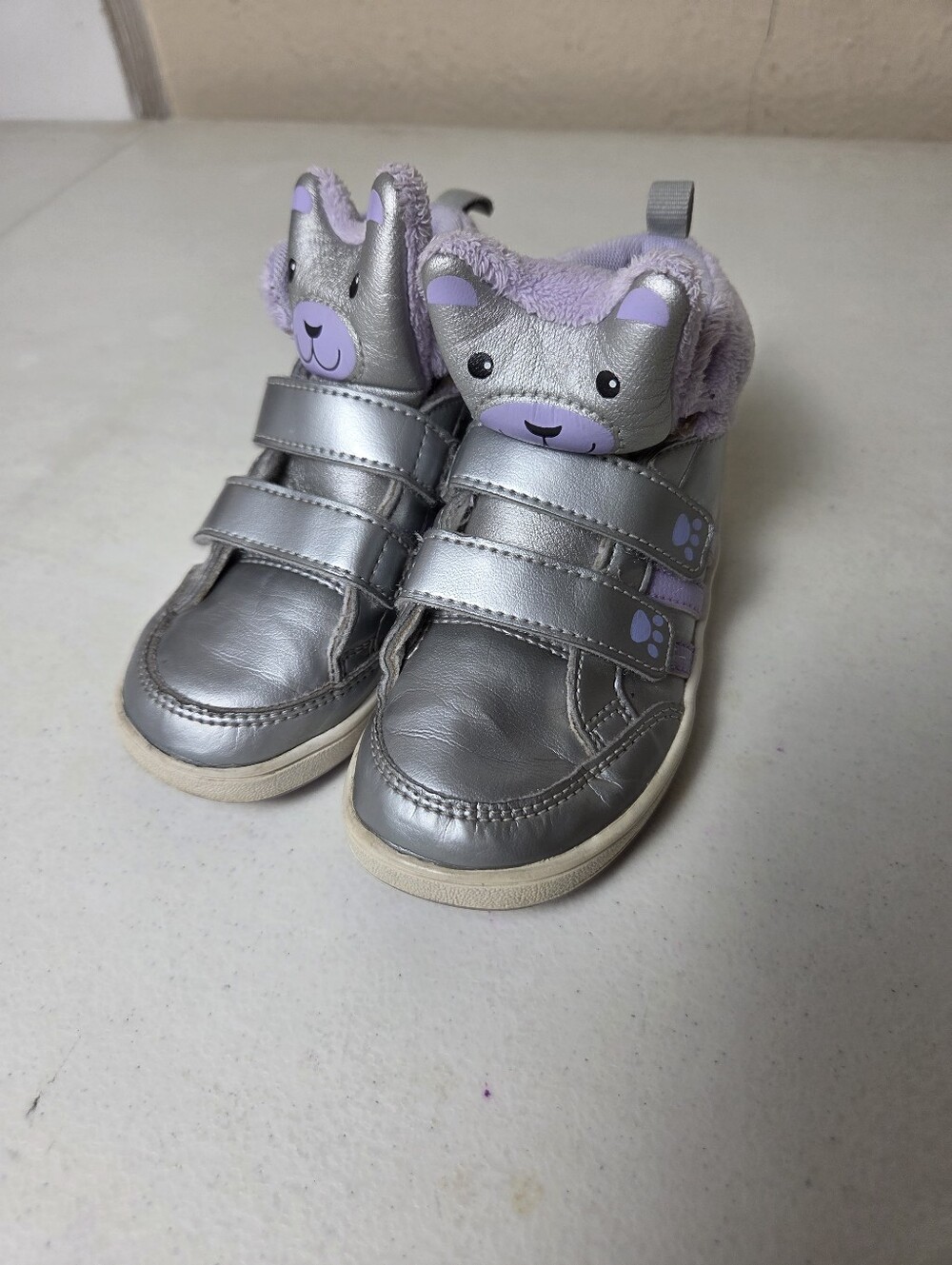Adidas Teddy Bear Purple Metallic Silver Sneakers Girls Neo Label Size 8